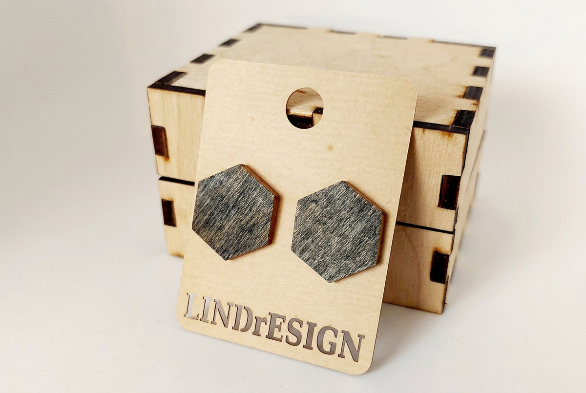 Hexagon Stud Earrings – Charcoal Grey