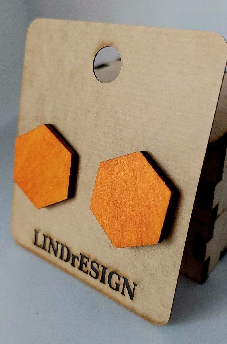 Hexagon Stud Earrings – Bright Orange