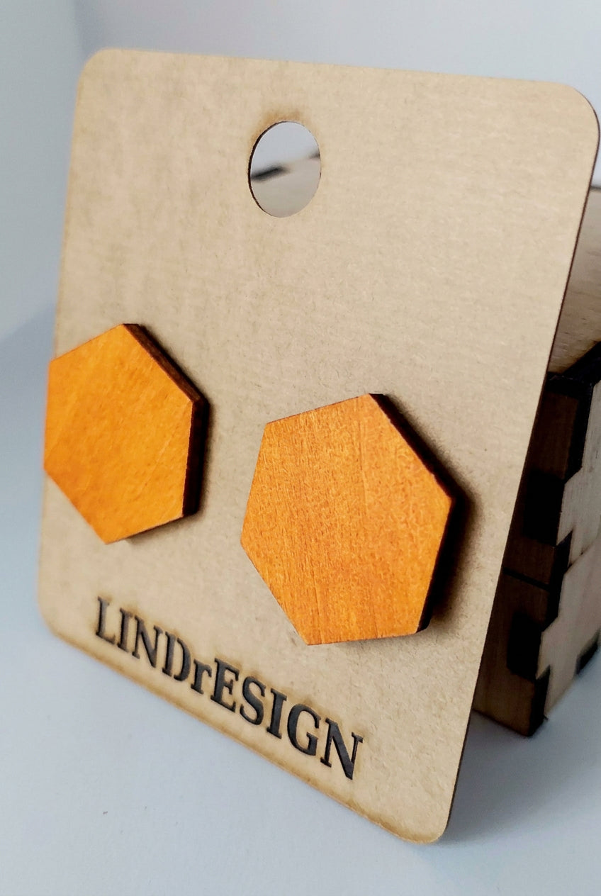 Hexagon Stud Earrings – Bright Orange