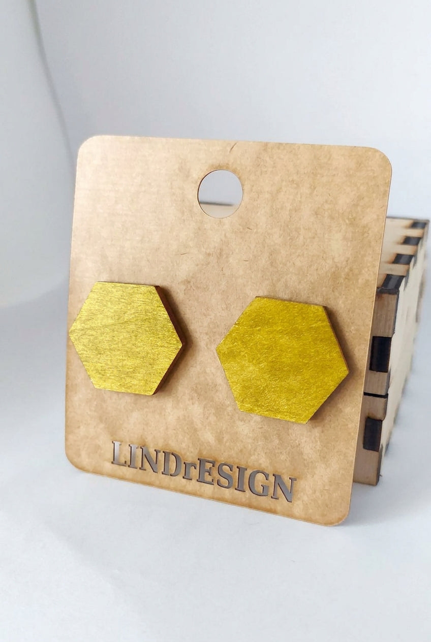 Hexagon Stud Earrings – Mustard Gold