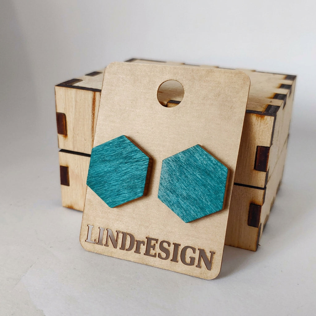 Hexagon Stud Earrings – Deep Teal