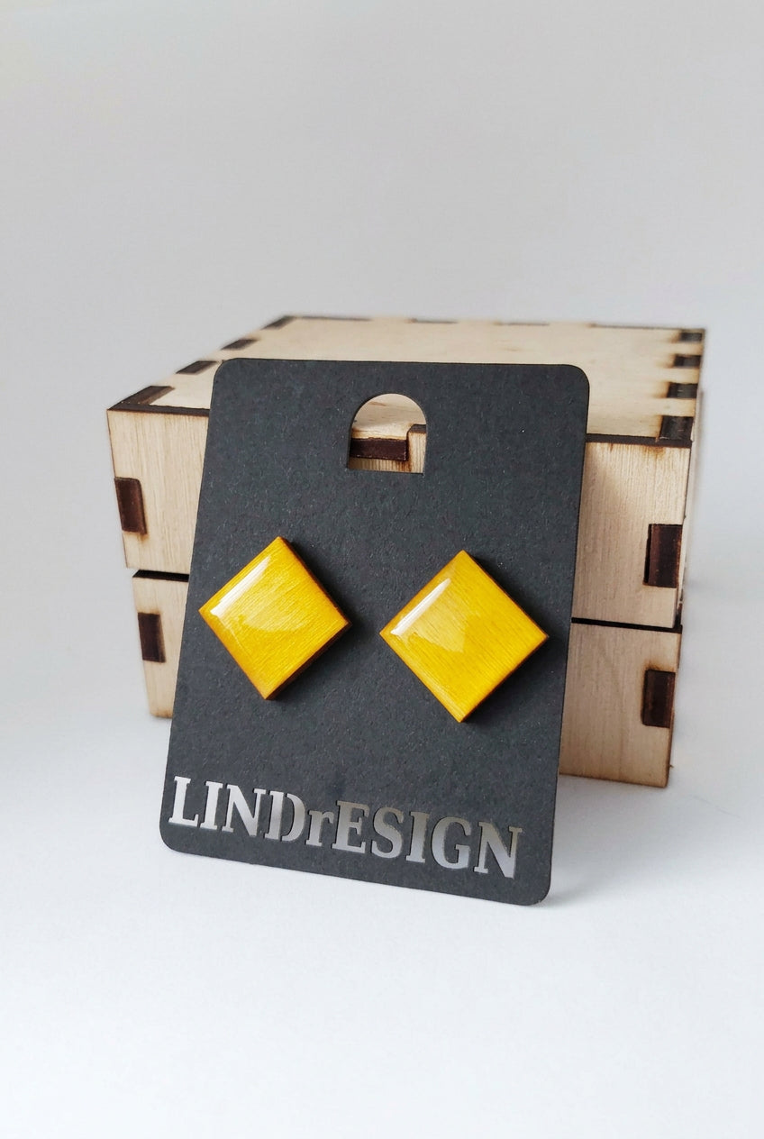 Square Stud Earrings – Mustard Yellow