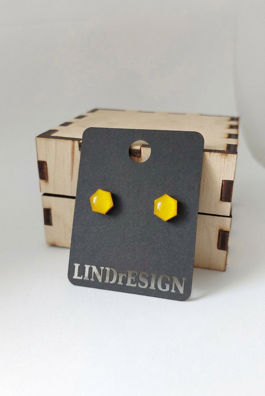 Hexagon Stud Earrings – Bright Yellow Small