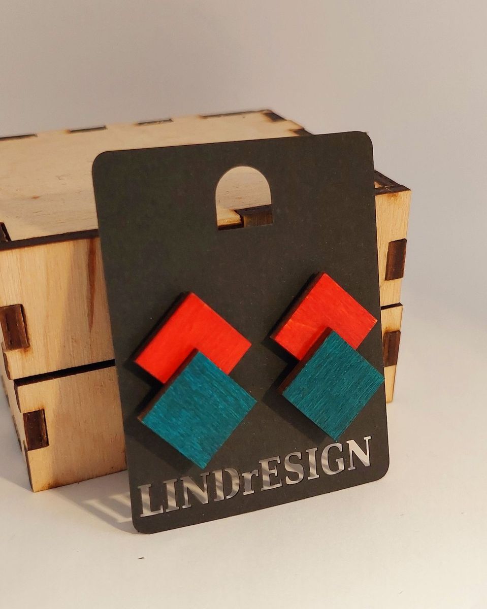 Double Square Stud Earrings – Red & Teal