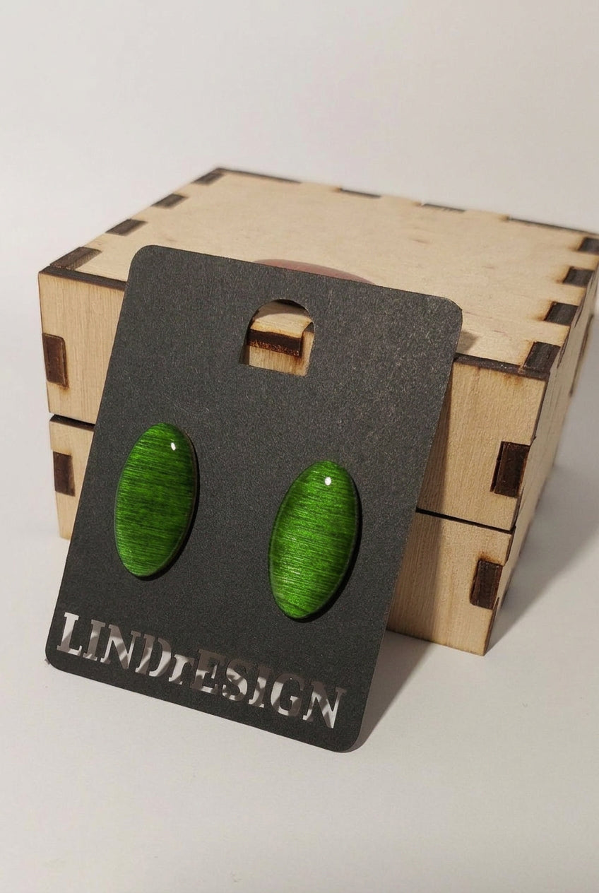 Oval Stud Earrings – Olive Green