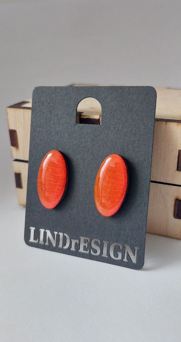 Oval Stud Earrings – Coral Orange