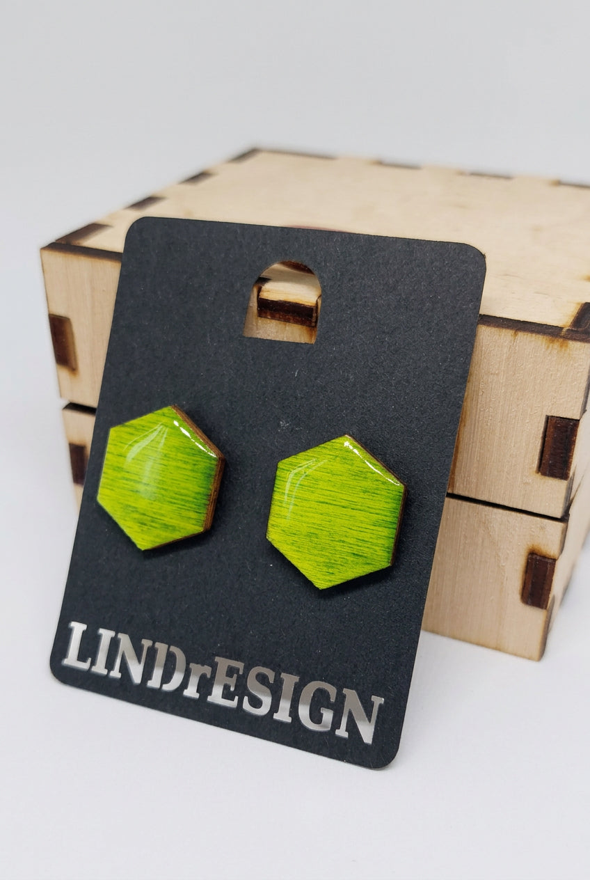 Hexagon Stud Earrings – Lime Green