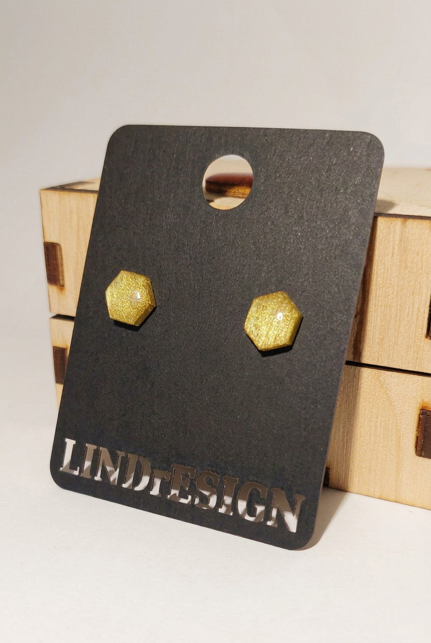 Hexagon Stud Earrings – Gold Shimmer