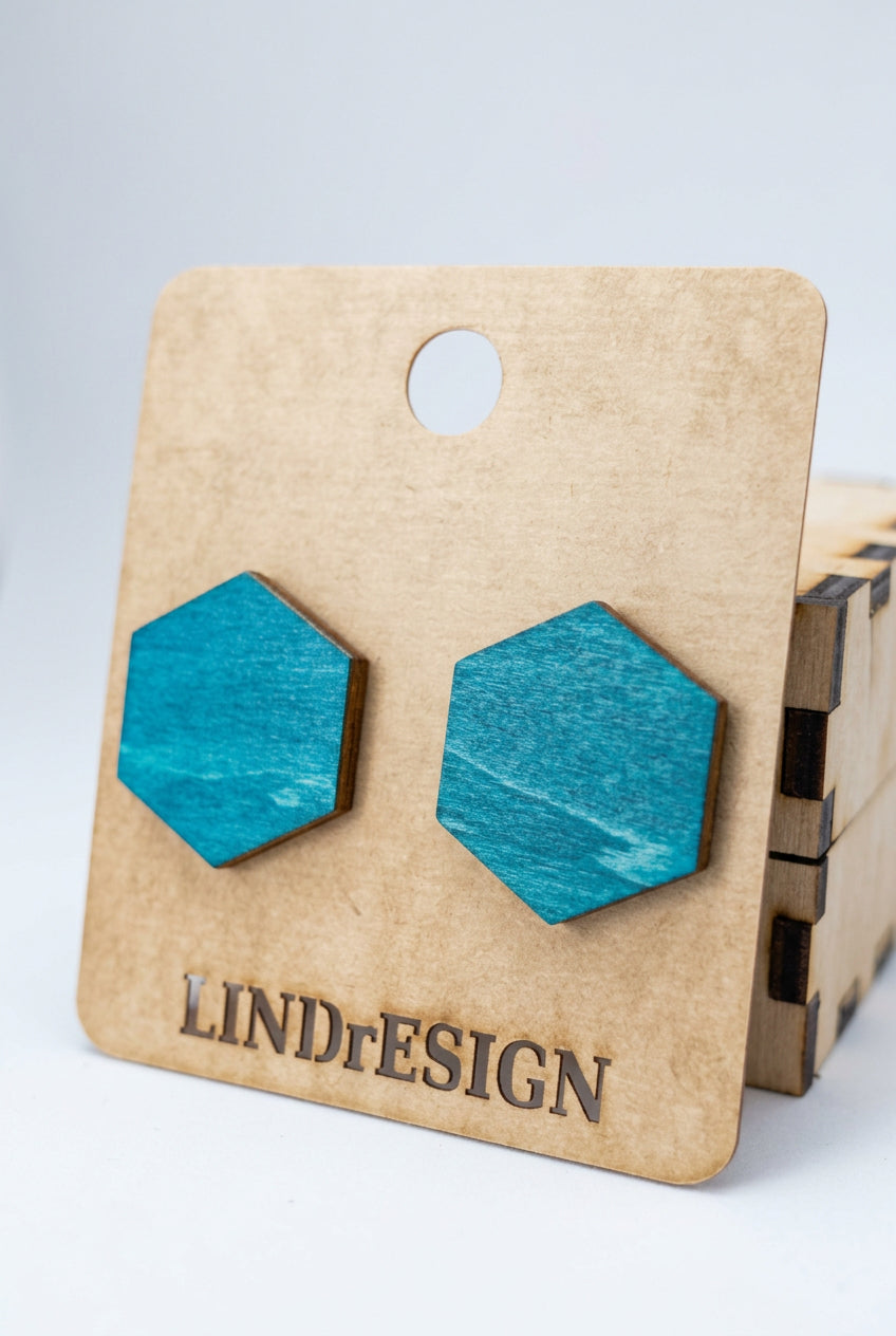 Hexagon Stud Earrings – Teal Blue