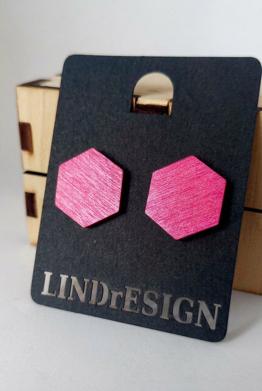 Hexagon Stud Earrings – Hot Pink