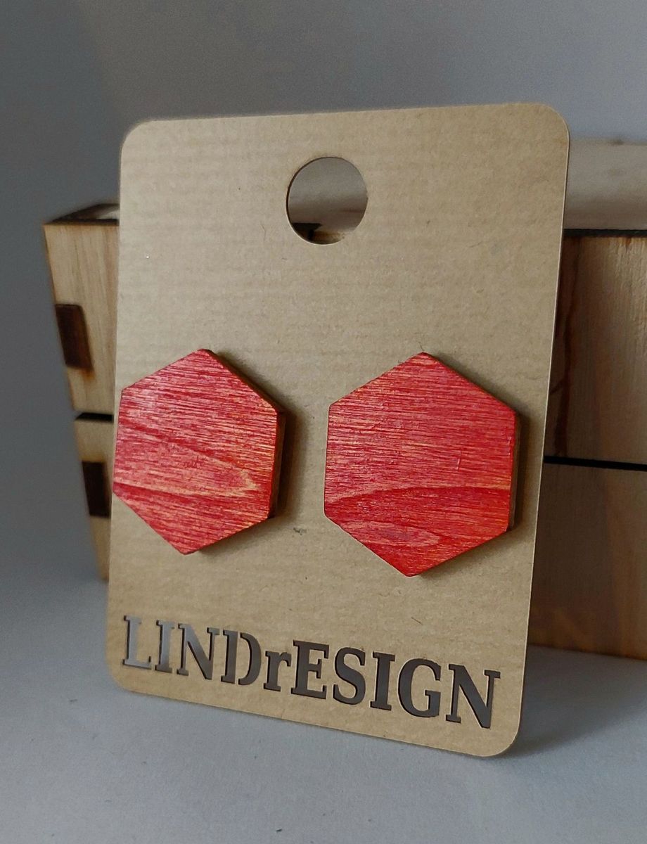 Hexagon Stud Earrings – Coral Red