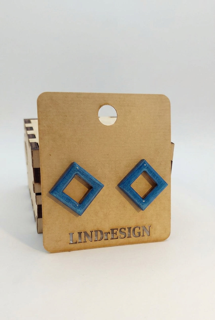 Open Diamond Stud Earrings – Teal Blue