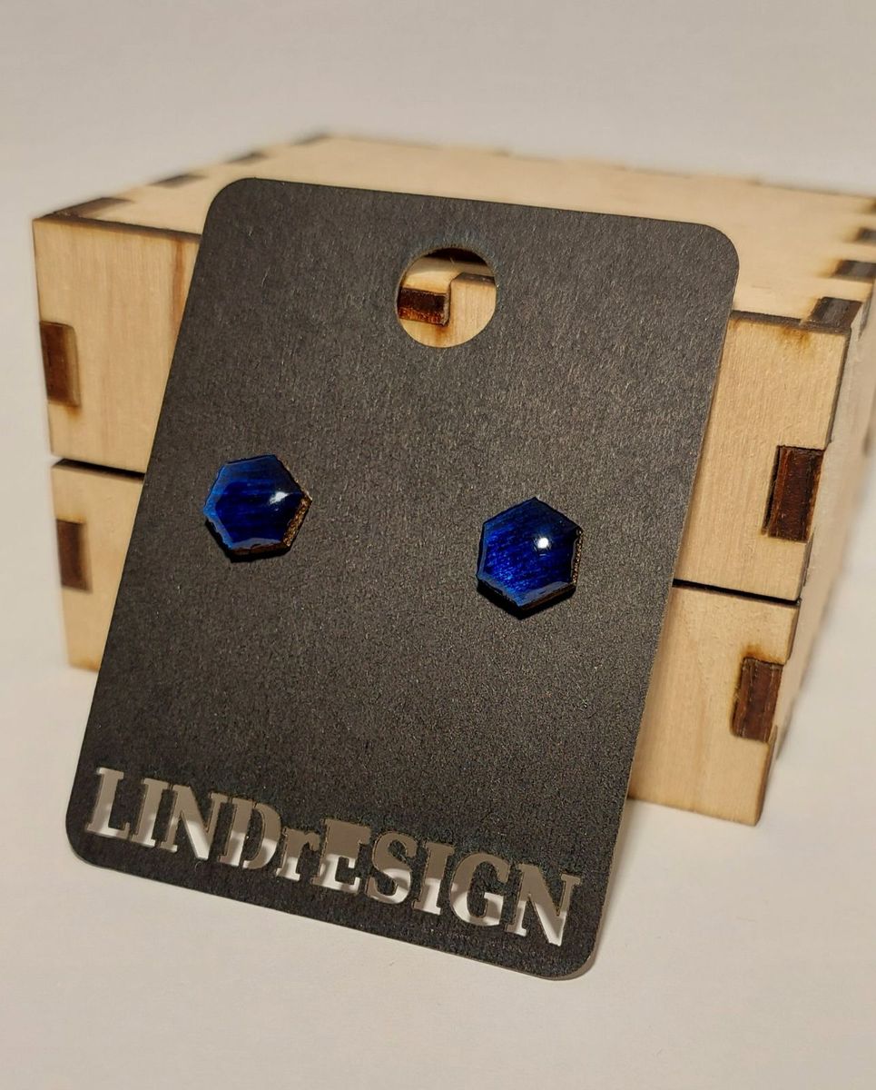 Hexagon Stud Earrings – Deep Blue Shimmer