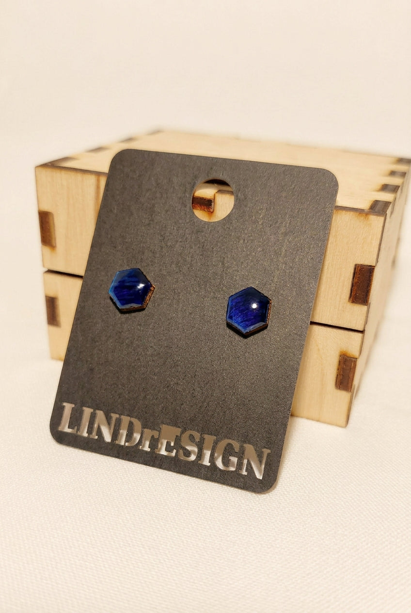 Hexagon Stud Earrings – Deep Blue Shimmer