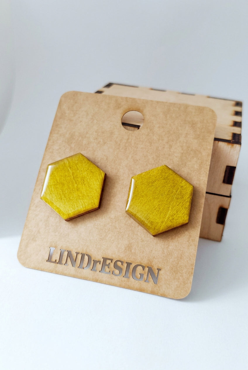 Hexagon Stud Earrings – Dark Mustard