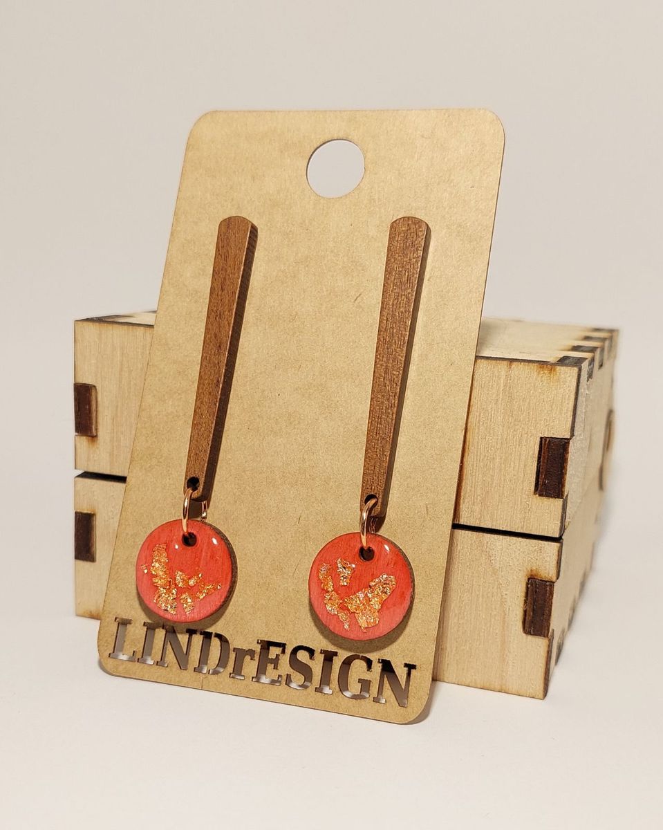 Bar Dangle Earrings – Coral & Gold Leaf