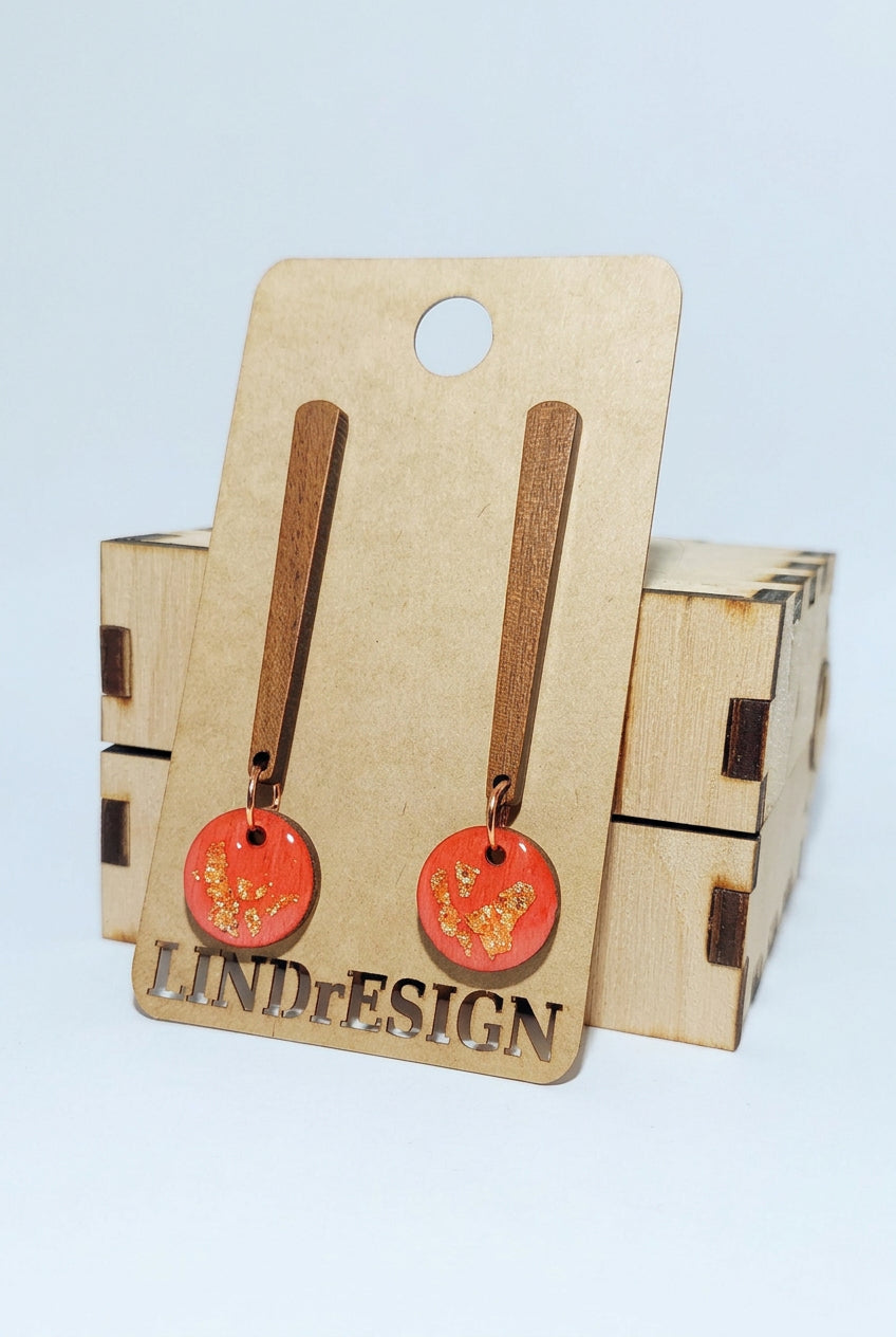 Bar Dangle Earrings – Coral & Gold Leaf