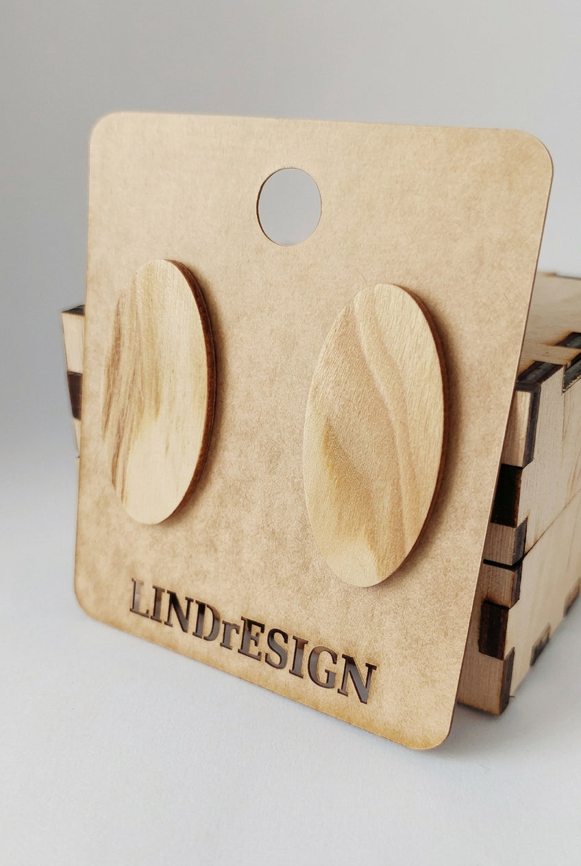 Oval Stud Earrings – Natural Wood