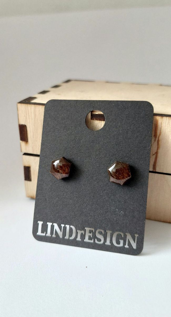 Hexagon Stud Earrings – Dark Brown Small