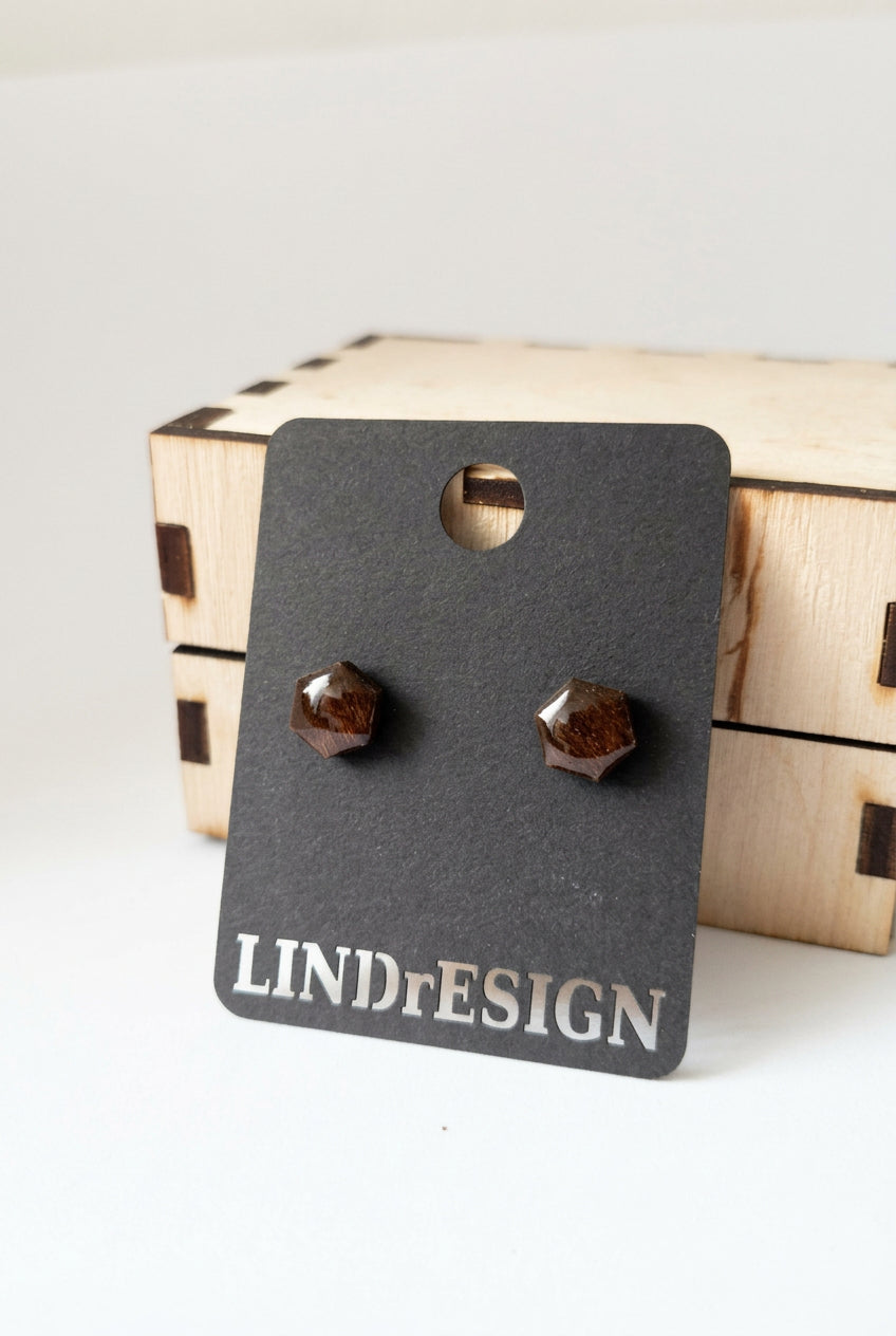 Hexagon Stud Earrings – Dark Brown Small