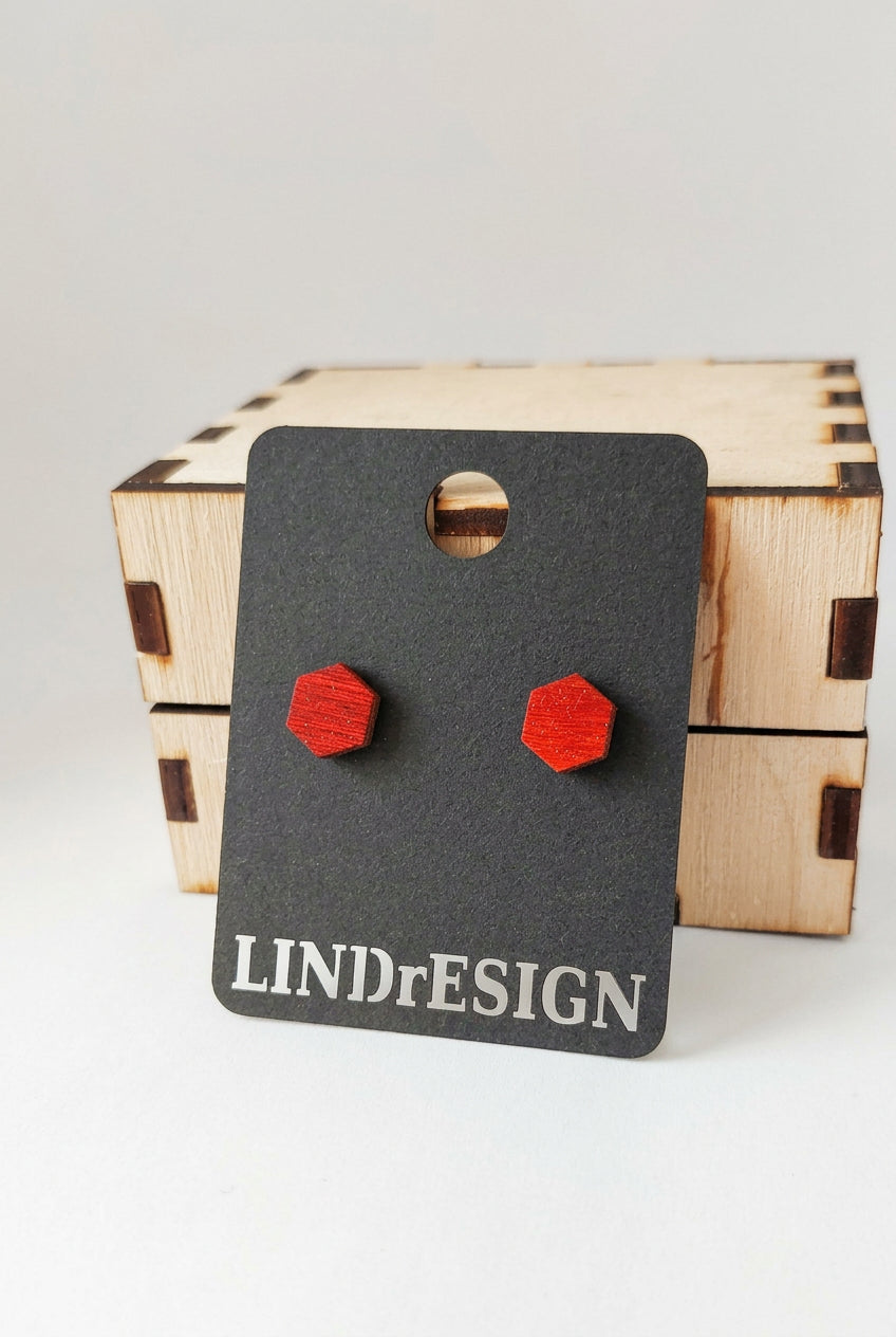 Hexagon Stud Earrings – Red Mini