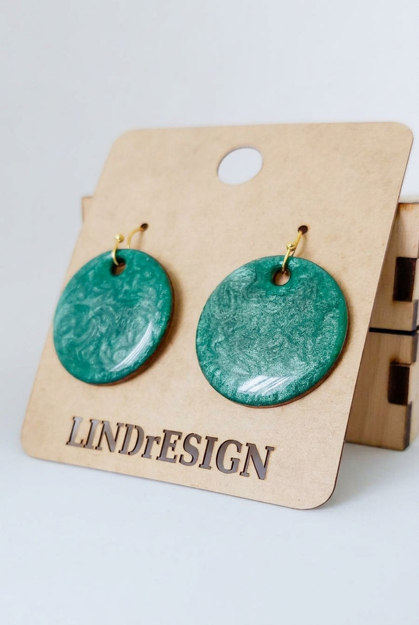 Round Dangle Earrings – Emerald Green Marbled