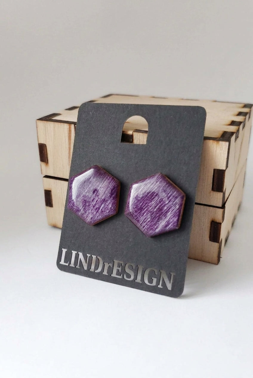 Hexagon Stud Earrings – Plum Purple