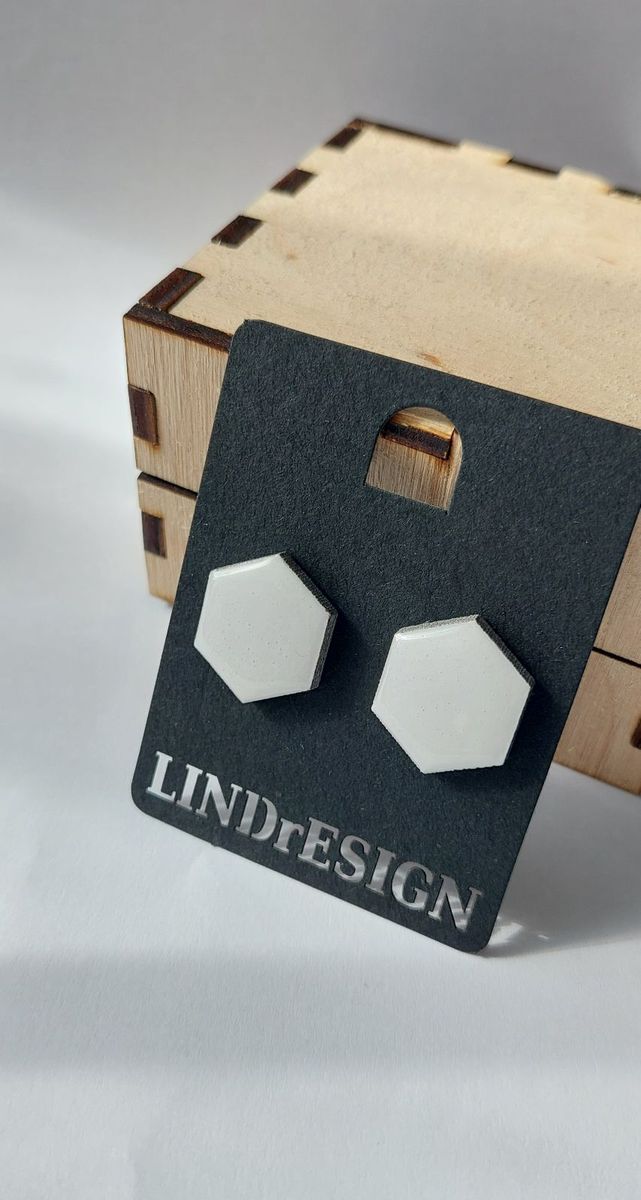 Hexagon Stud Earrings – White Small