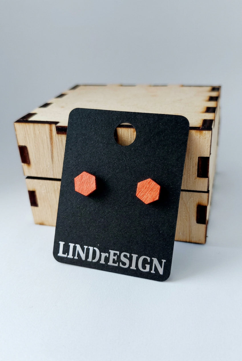 Hexagon Stud Earrings – Orange Mini