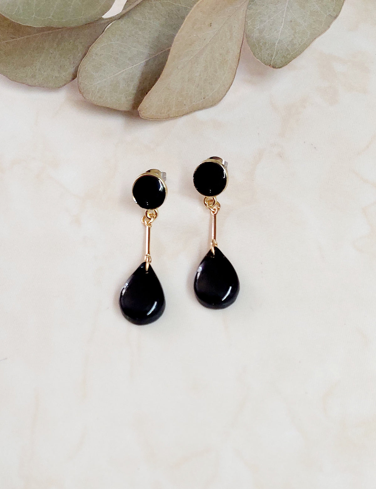 Dangle Polymer Clay Earrings- Black & Gold