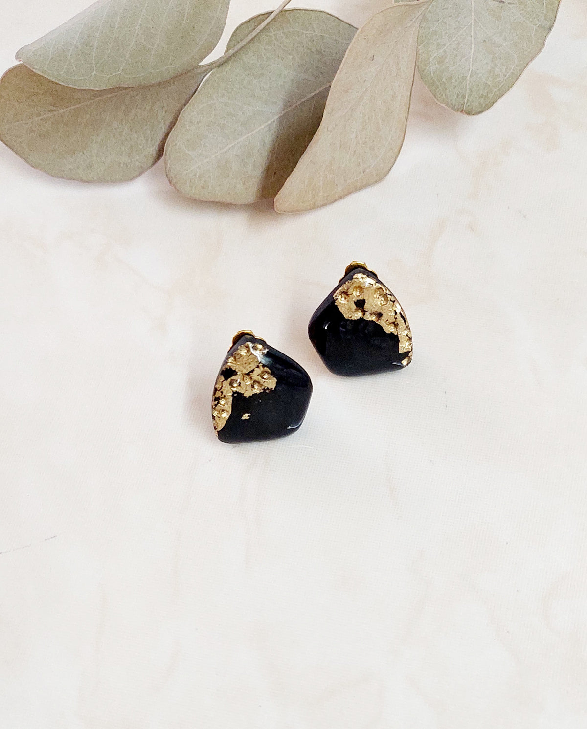 Clip-on Polymer Clay Earrings- Black & Gold