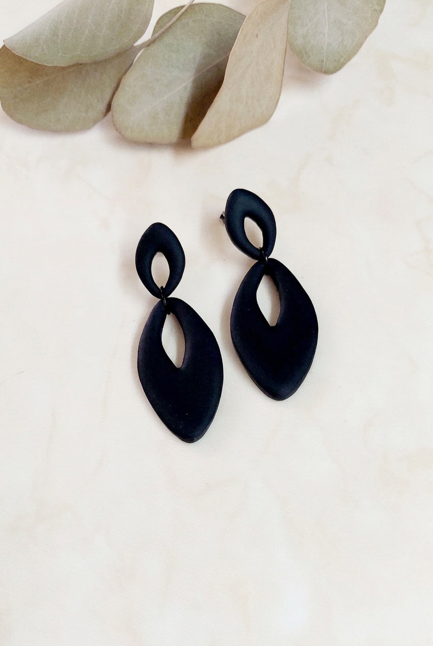 Dangle Polymer Clay Handmade Earrings- Black