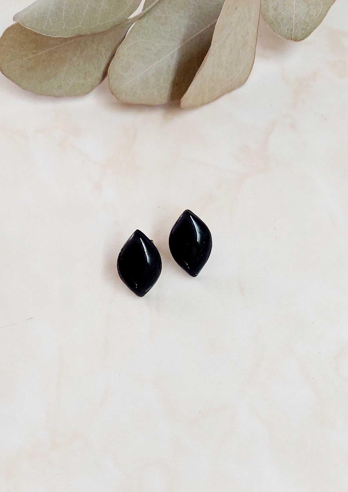 Handmade Polymer Clay Stud Earrings- Black