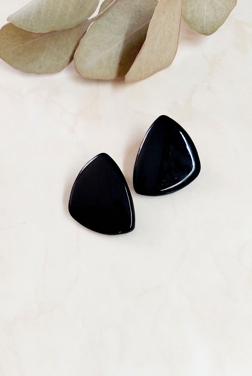 Triangle Shape Polymer Clay Stud Earrings - Black