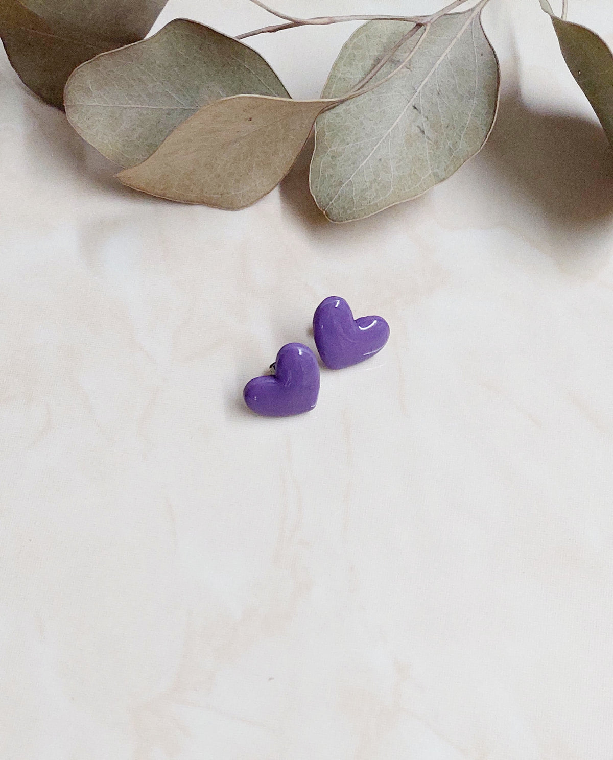 Heart Shape Polymer Clay Stud Earrings - Purple