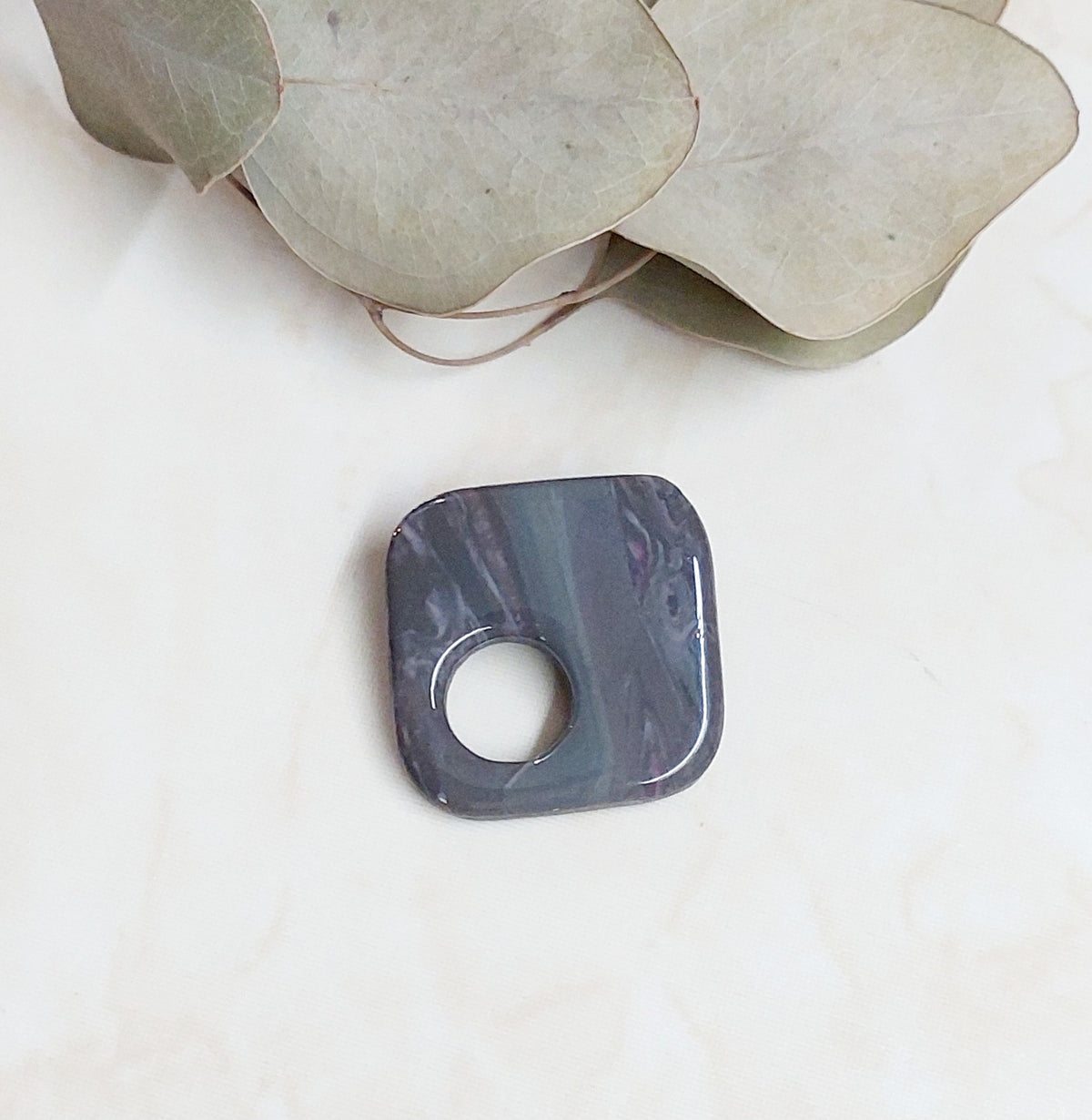 Square Polymer Clay Handmade Prooch/Glasses Holder- Grey