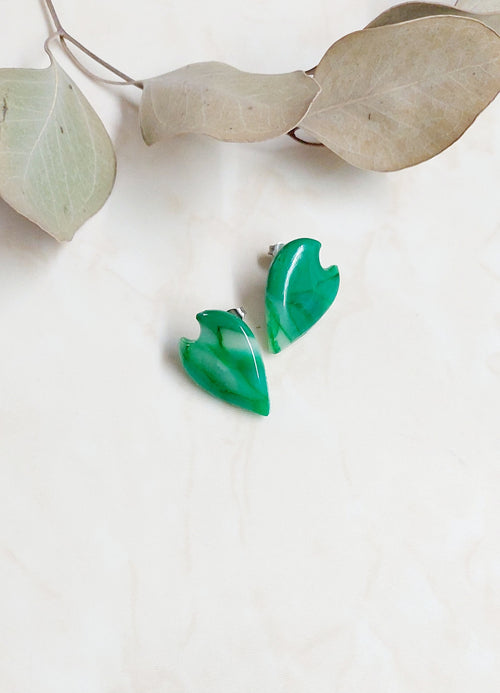 Handmade Polymer Clay Stud Earrings- Marbled Green