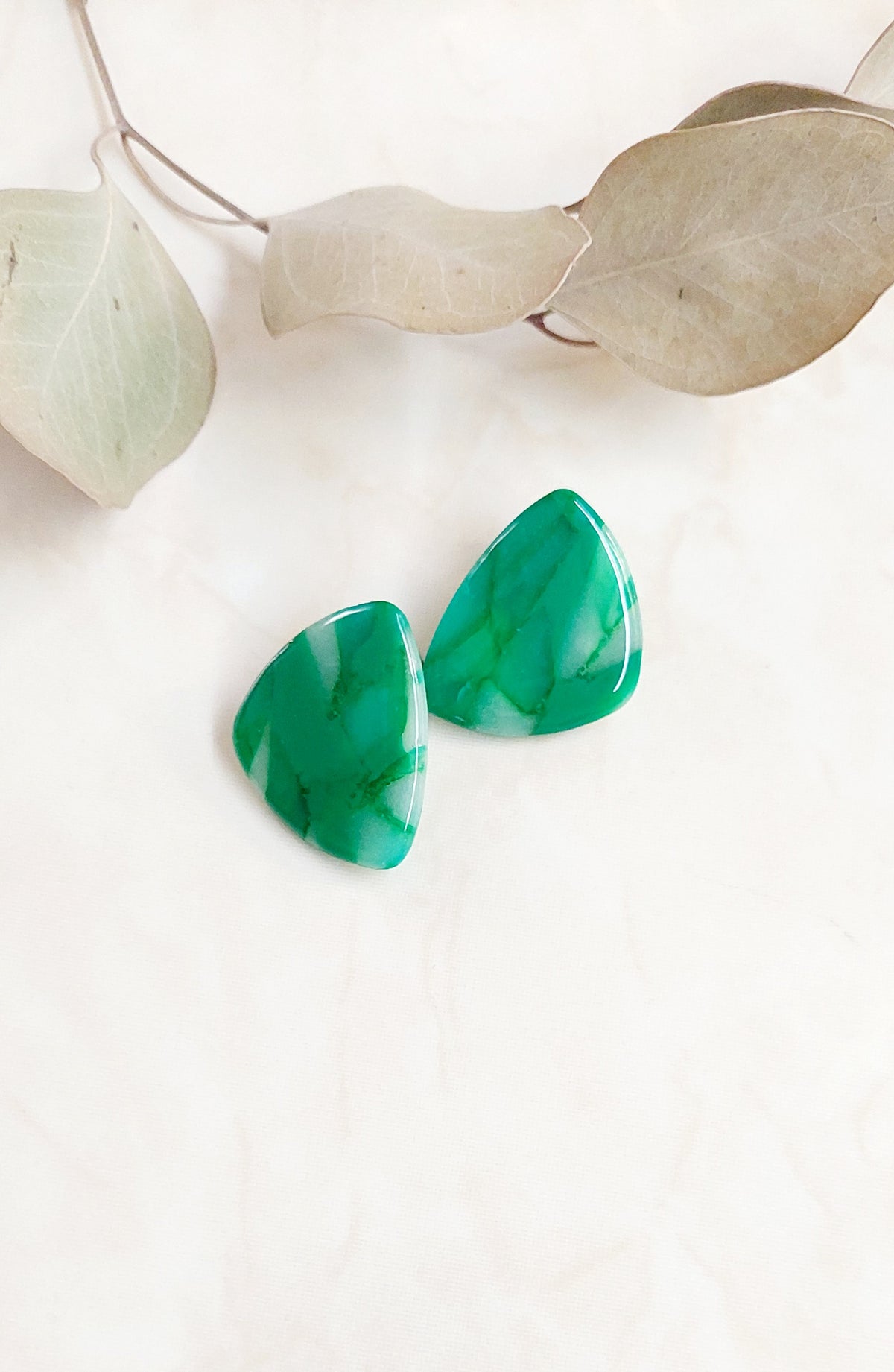 Triangle Stud Polymer Clay- Marbled Green