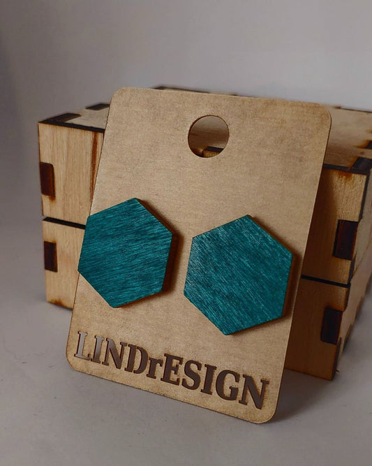 Hexagon Stud Earrings – Deep Teal