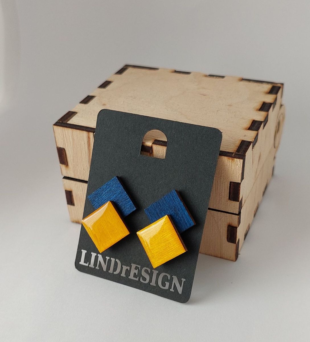 Double Square Stud Earrings – Blue & Yellow
