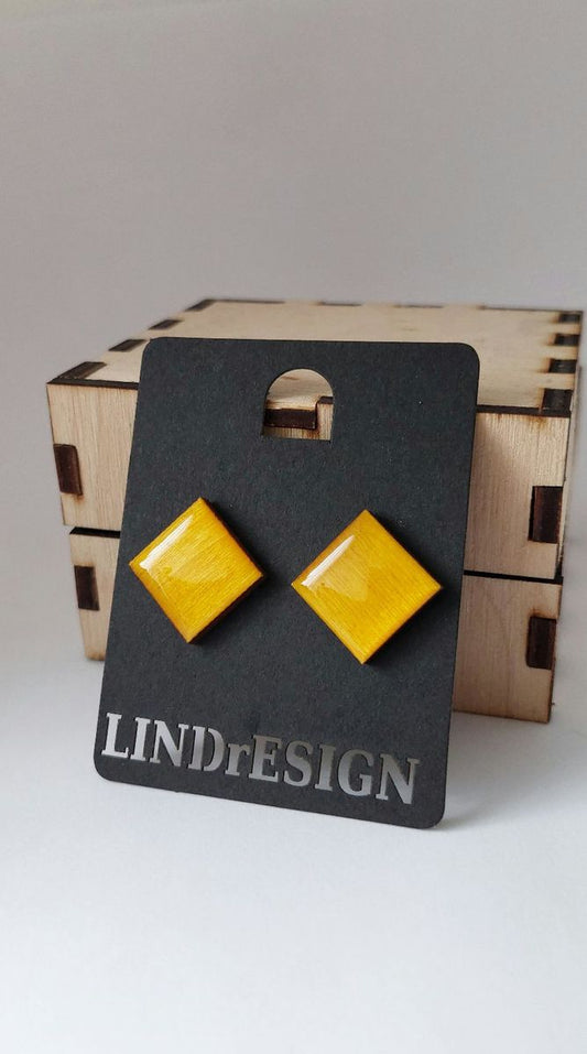 Square Stud Earrings – Mustard Yellow