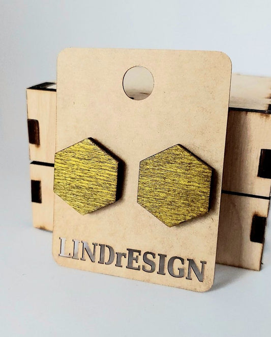 Hexagon Stud Earrings – Olive Gold