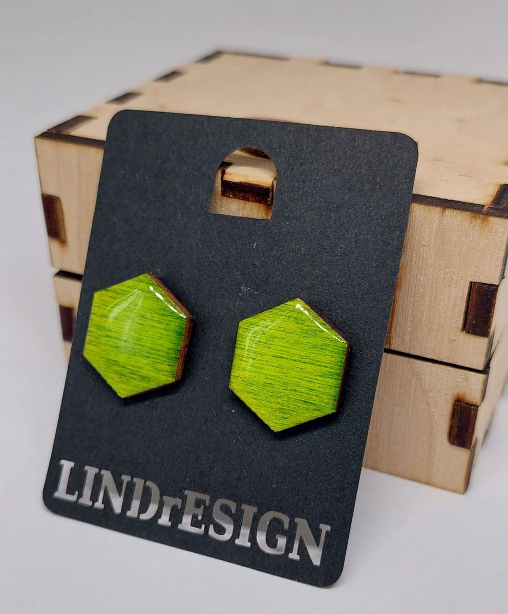 Hexagon Stud Earrings – Lime Green