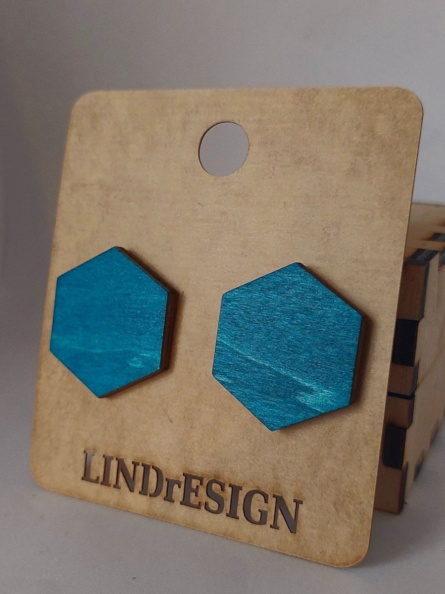 Hexagon Stud Earrings – Teal Blue