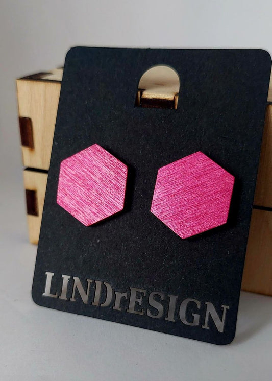 Hexagon Stud Earrings – Hot Pink