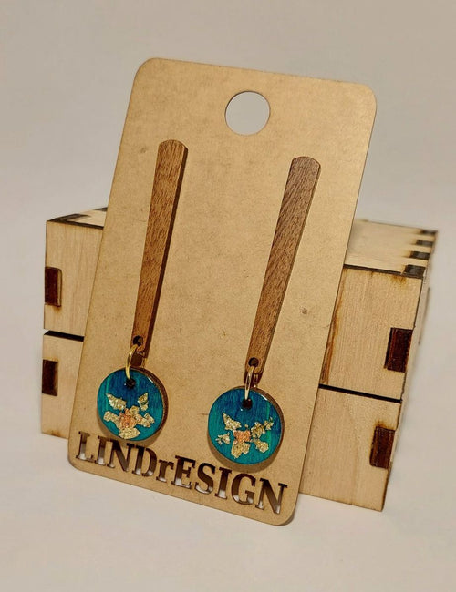 Bar Dangle Earrings – Teal & Gold Leaf