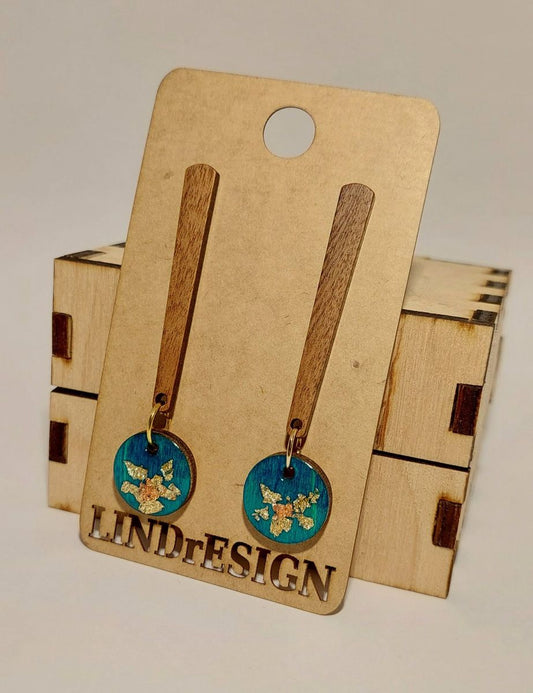 Bar Dangle Earrings – Teal & Gold Leaf