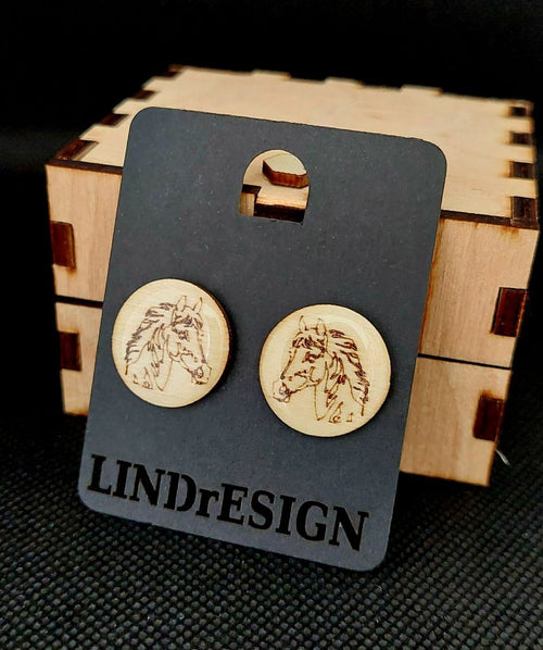 Wood-Burned Stud Earrings – Horse Design