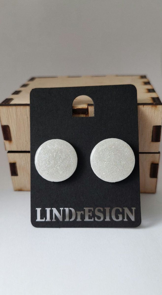 Round Stud Earrings – White Glitter Shimmer