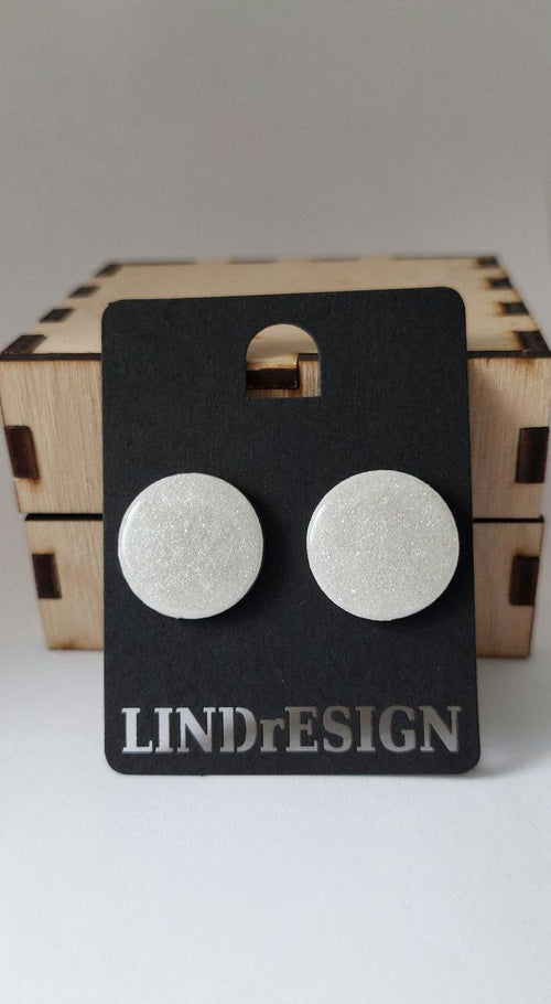 Round Stud Earrings – White Glitter Shimmer
